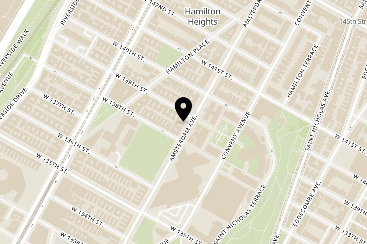 Map showing the location of Clove Indian Restaurant on 1592 Amsterdam Ave in New York